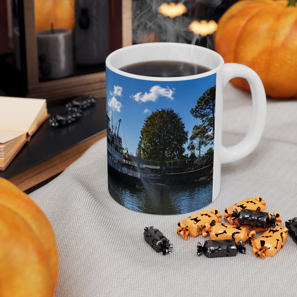 Magic Kingdom Steamboat River Scene Ceramic Mug — Scenic Paddlewheel Boat Coffee Cup (11oz/15oz)