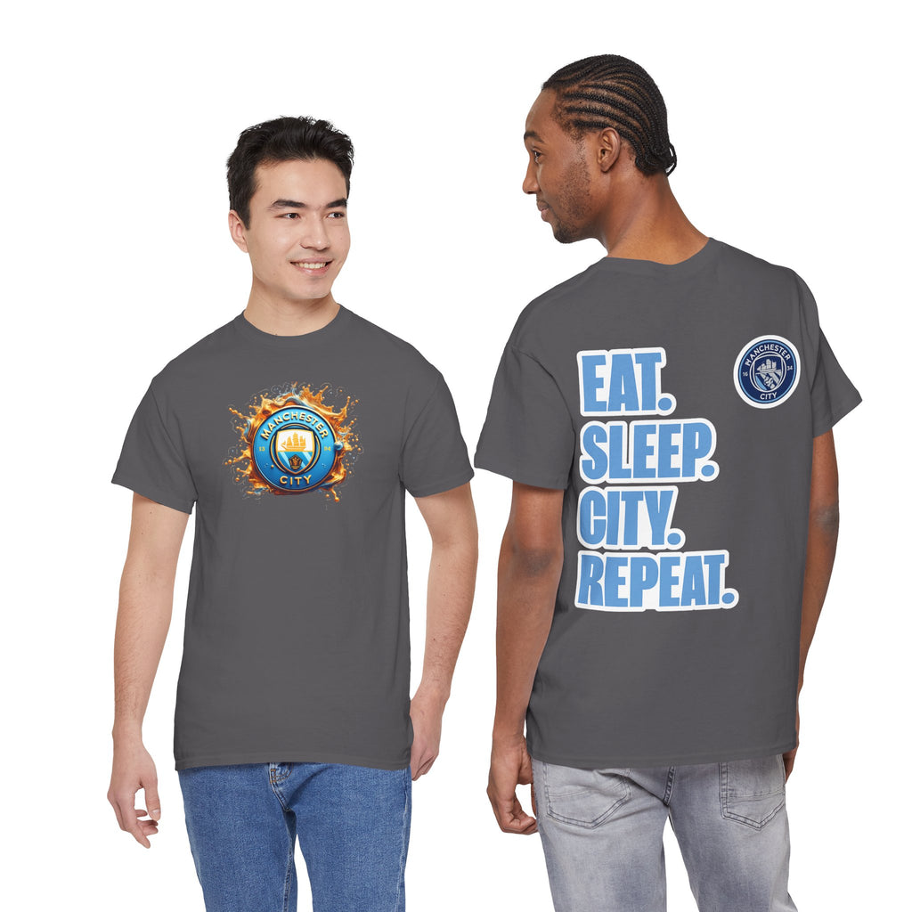 Manchester City T-Shirt – 'Eat. Sleep. City. Repeat.' Football Fan Tee