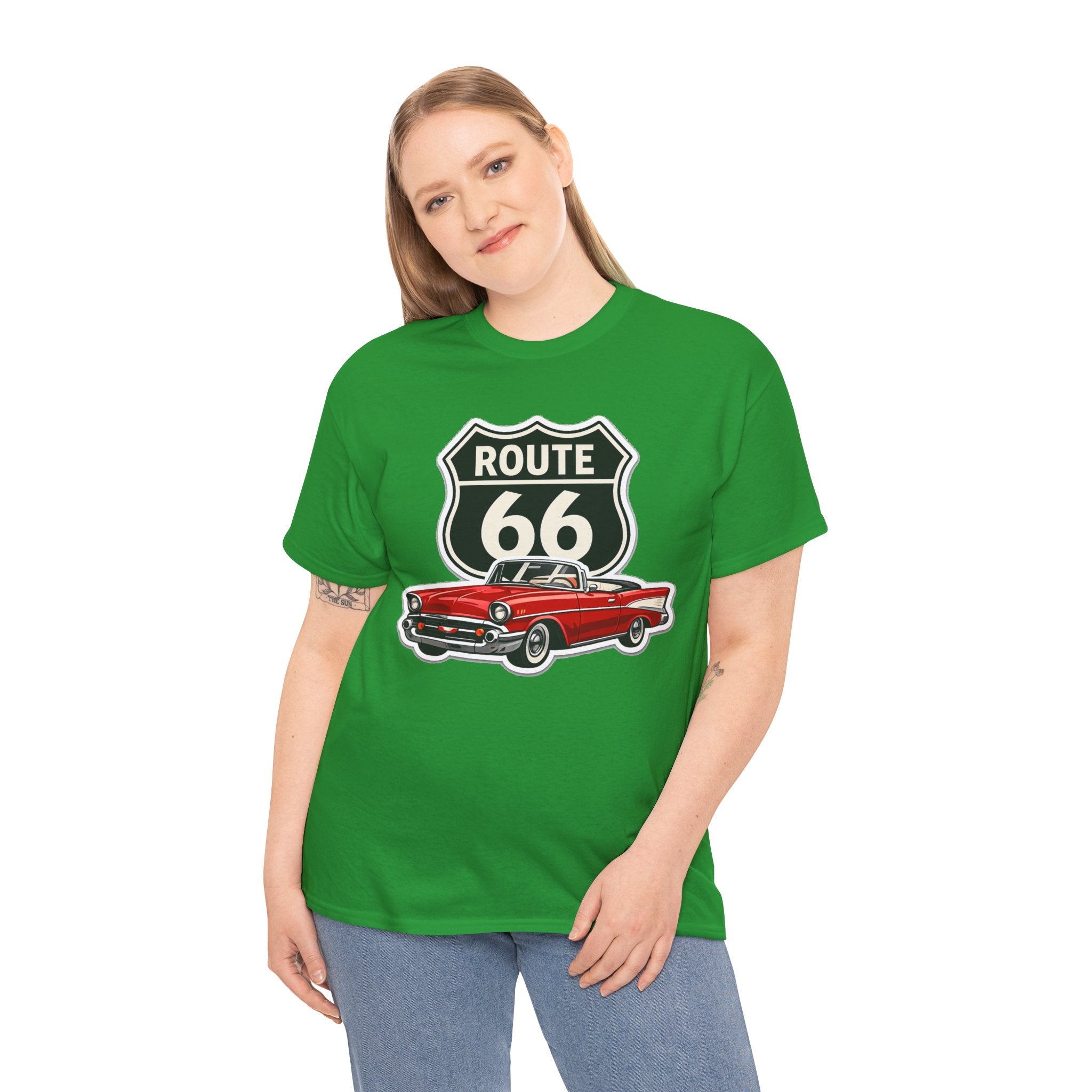 Route 66 Classic Car T‑Shirt — Retro Red Convertible Road Trip Tee