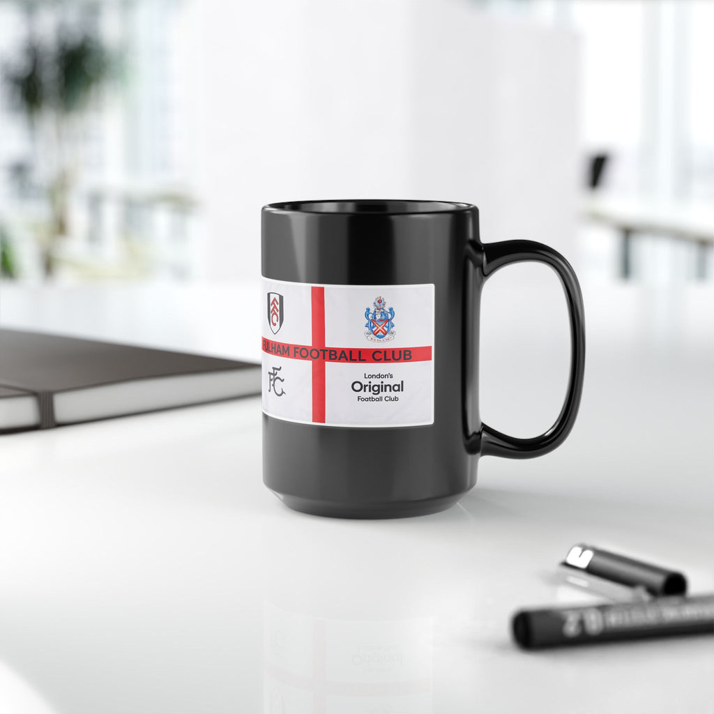 Fulham Football Club Black Mug – Crest & England Flag Design (11oz/15oz)
