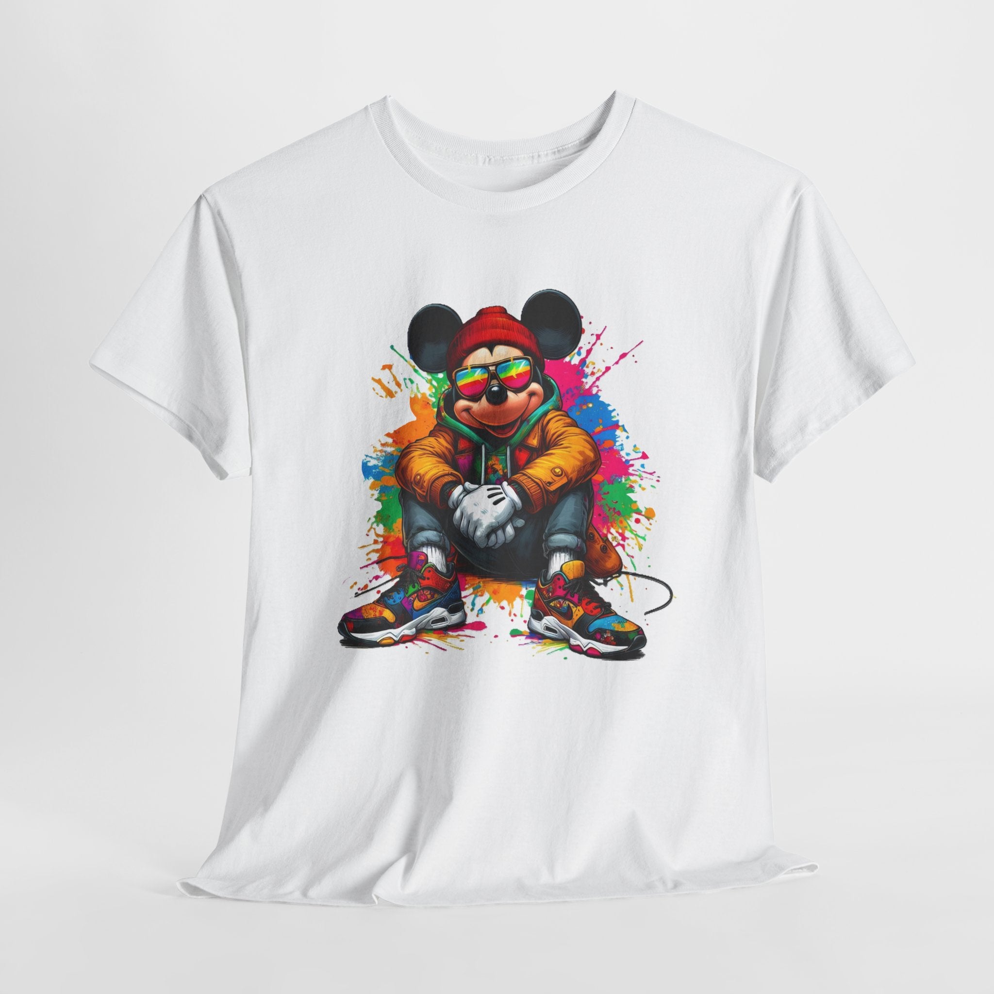 Streetwear Mouse Graphic Tee — Colorful Urban Hip-Hop Cartoon Shirt
