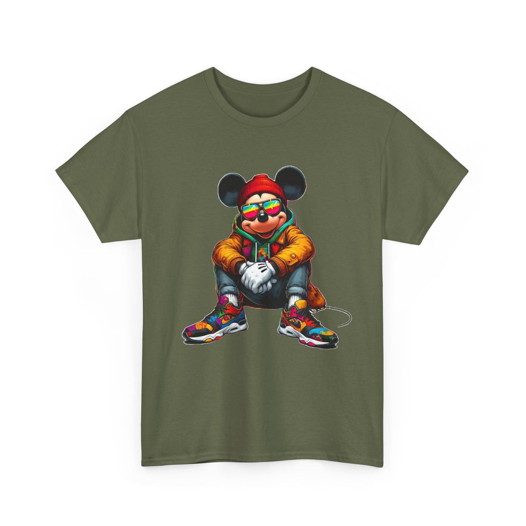 Mickey Mouse Streetwear Graphic Tee — Hip-Hop Mouse Character Sitting in Sneakers