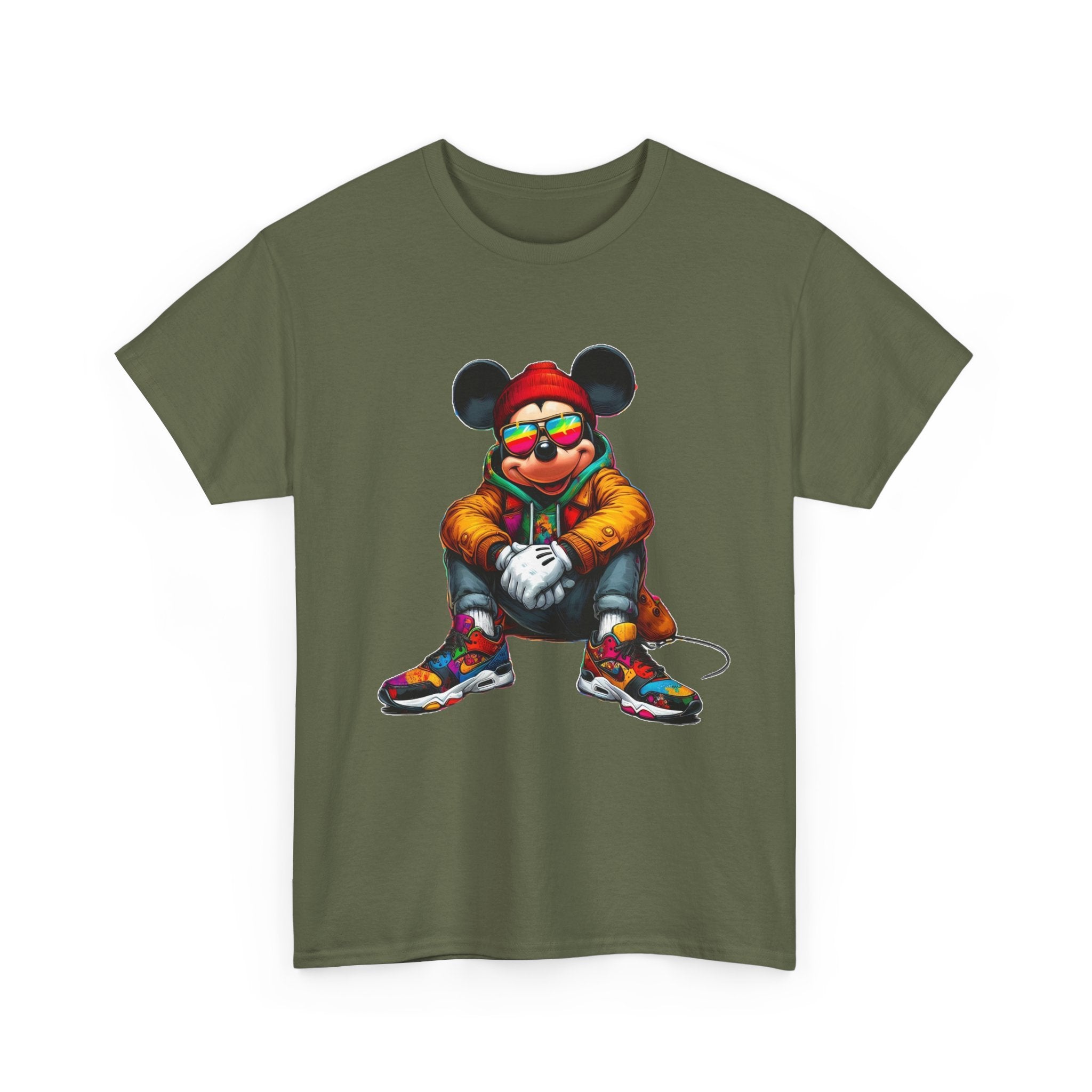 Mickey Mouse Streetwear Graphic Tee — Hip-Hop Mouse Character Sitting in Sneakers