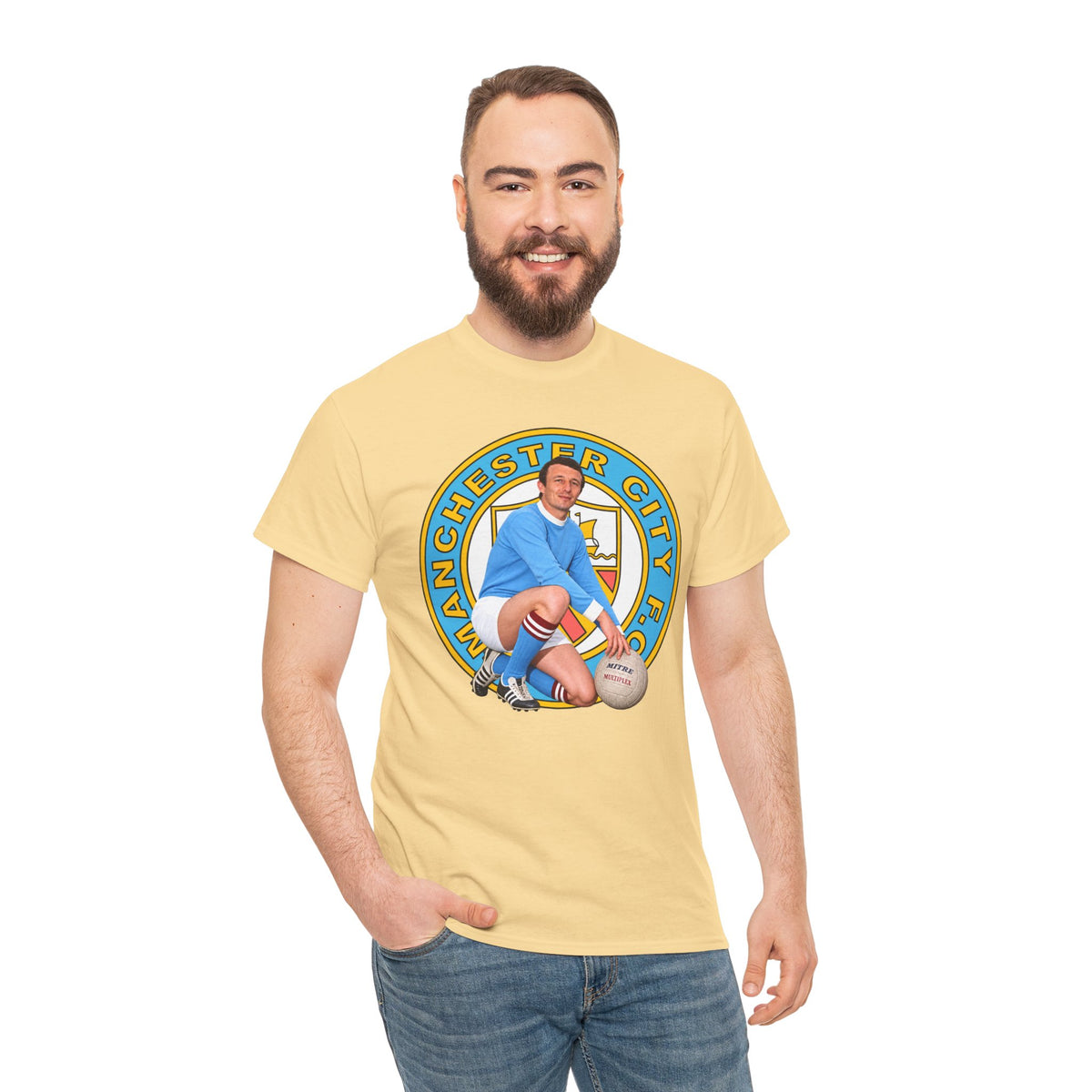 Mike Summerbee Manchester City Vintage Soccer Tee — Retro Player Crest Graphic