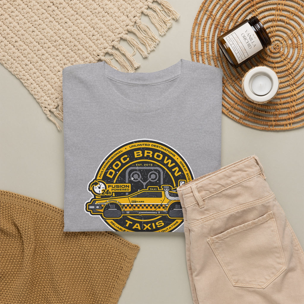 Vintage Taxi Badge T-Shirt — 'Doc Brown Taxis' Retro Cab Logo Tee