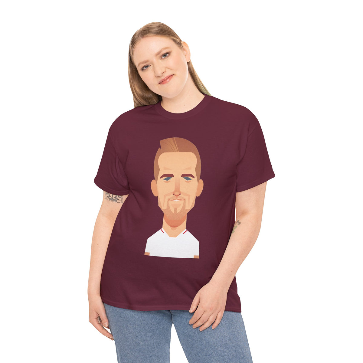 Harry Kane England Caricature Portrait Tee — Minimal Male Face Graphic Cotton T-Shirt
