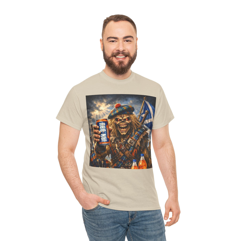 Scottish Rock Skull T‑Shirt — Eddie the Piper with Flag & Can Graphic Tee