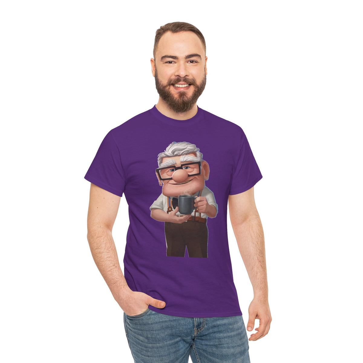 Disney Up Cartoon Grandpa Mug Graphic Tee - Cute Elderly Character T-Shirt
