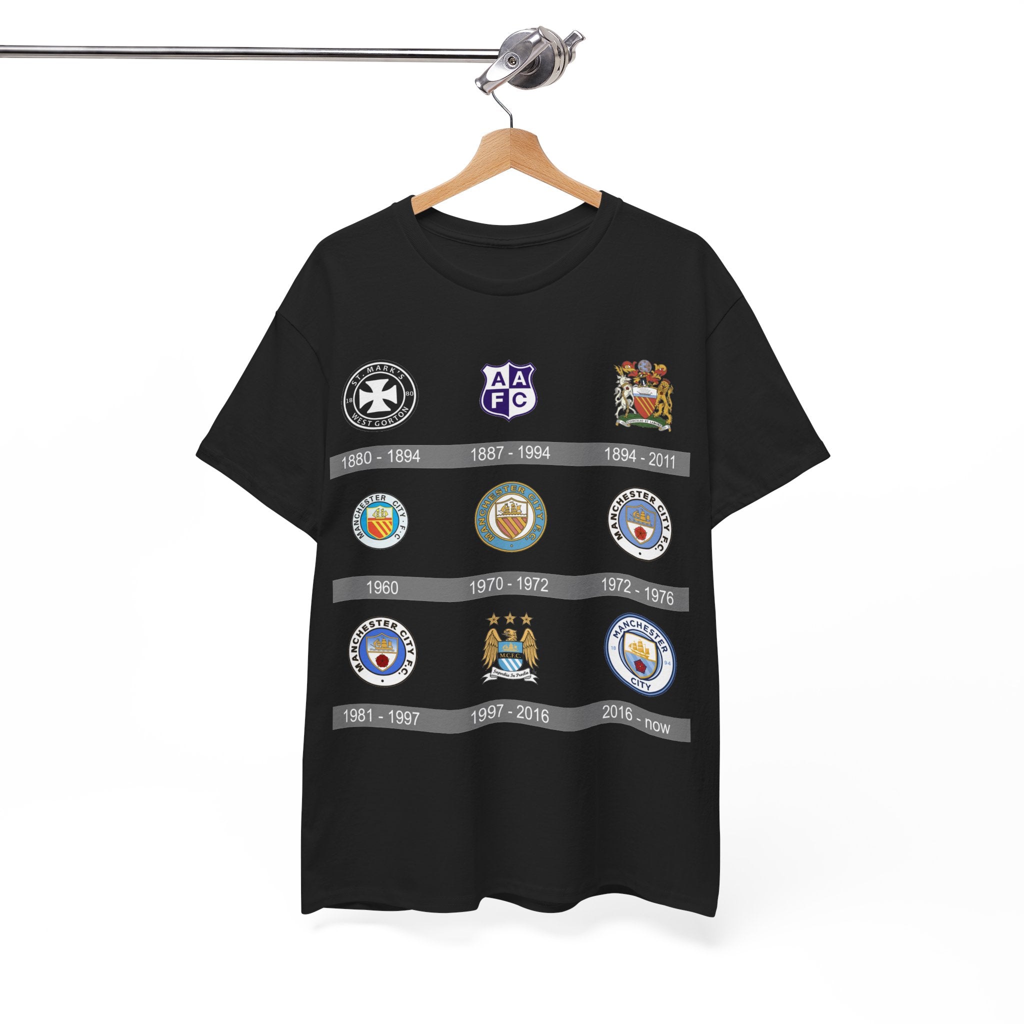 Manchester City Crest Timeline T-Shirt — Retro Club Crest History Tee