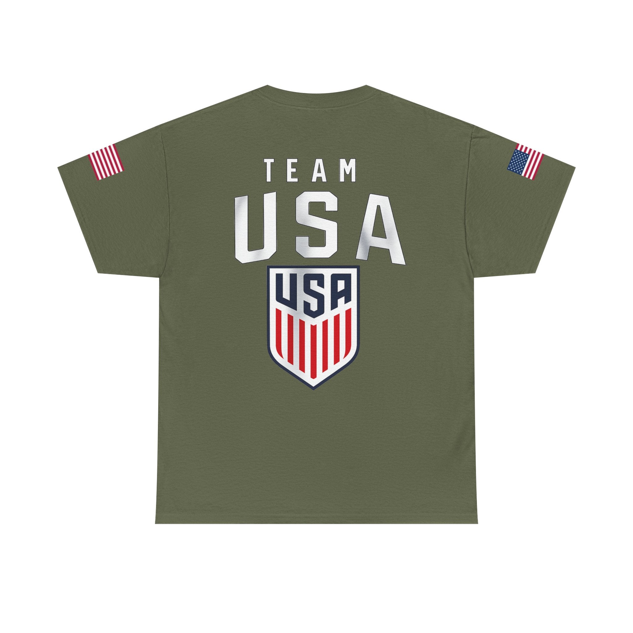 Team USA Flag T‑Shirt — Patriotic Navy Tee with Back Shield Logo