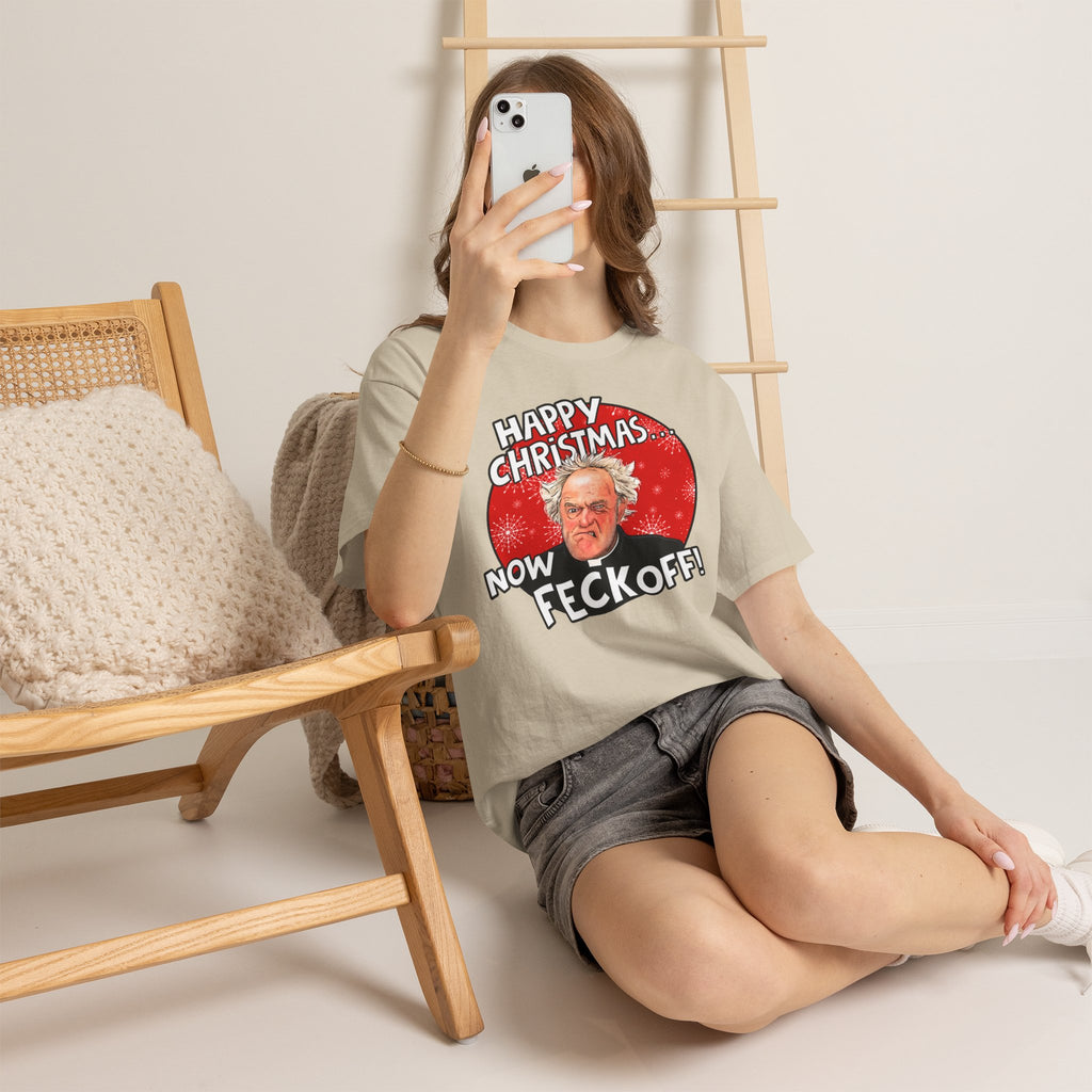 Funny Christmas Tee — “Happy Christmas… Now Feck Off!” Holiday Graphic T-Shirt