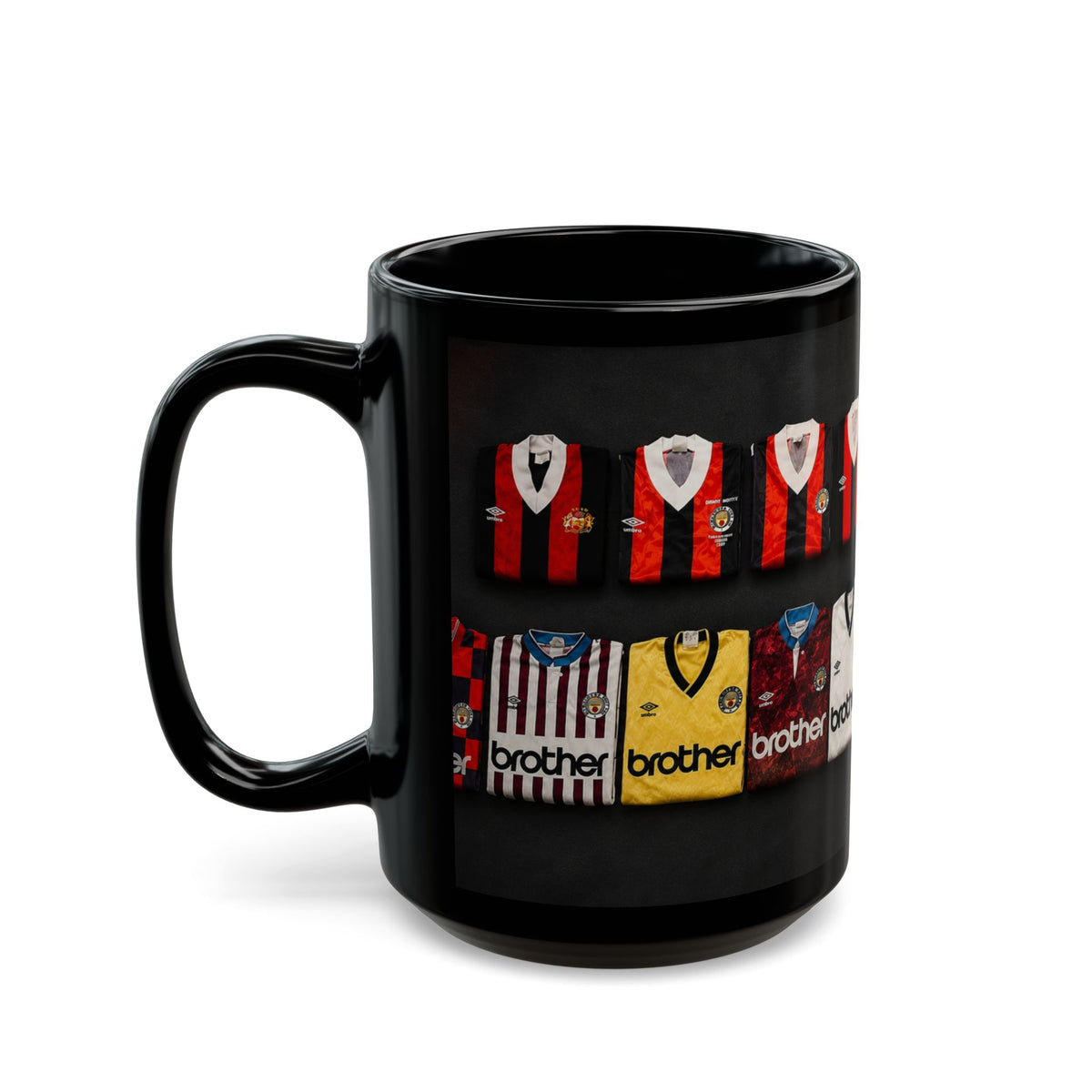 Manchester City Retro Away Football Kit Collage Mug — Vintage Soccer Jersey Coffee Cup (11oz/15oz)