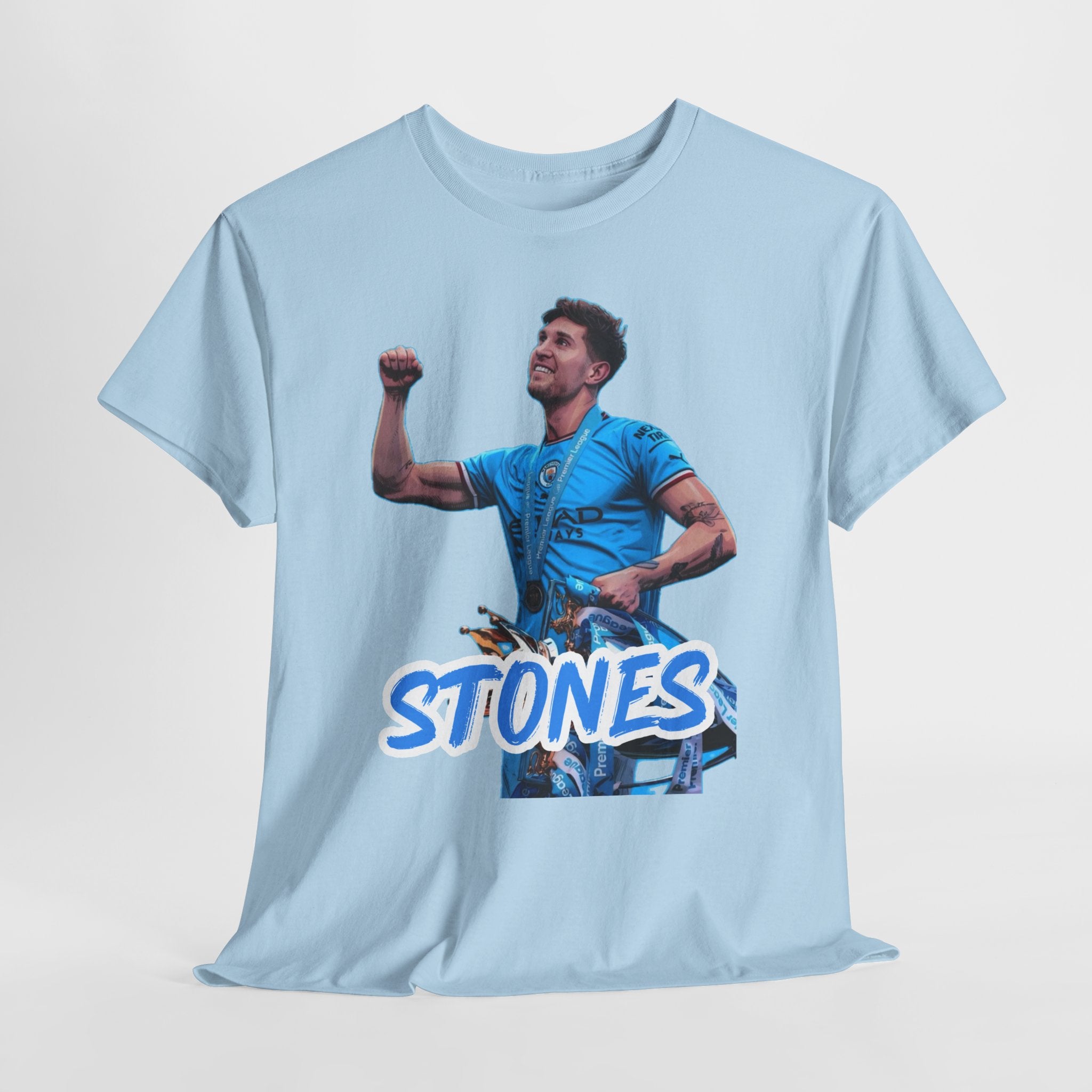 John Stones Manchester City Soccer Fan Tee — Blue Player Graphic T-Shirt