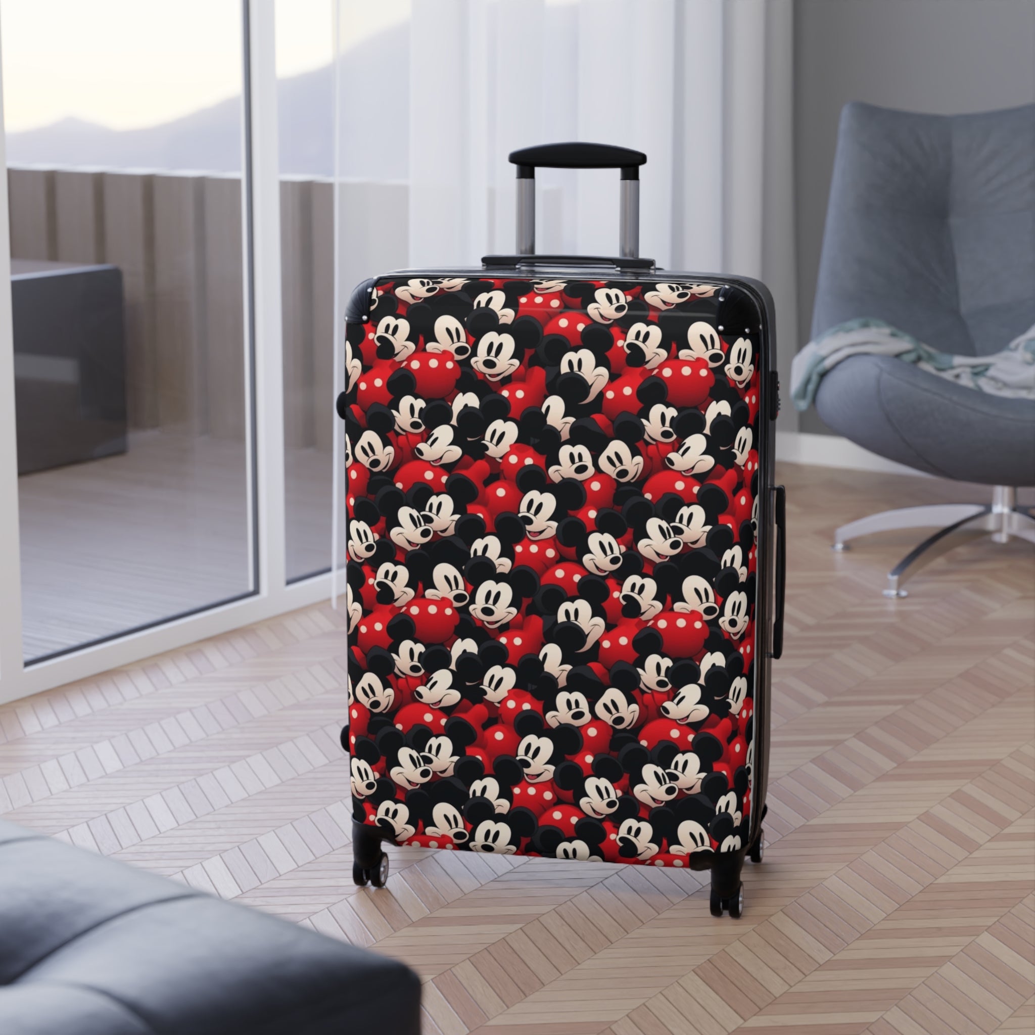 Mickey Mouse Pattern Carry-On Suitcase – Retro Disney Travel Luggage