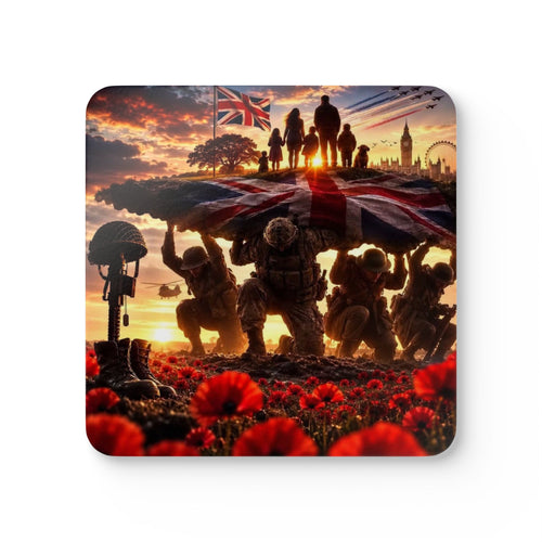 British Remembrance Poppy Cork Coaster Set – Veterans & Memorial Tribute