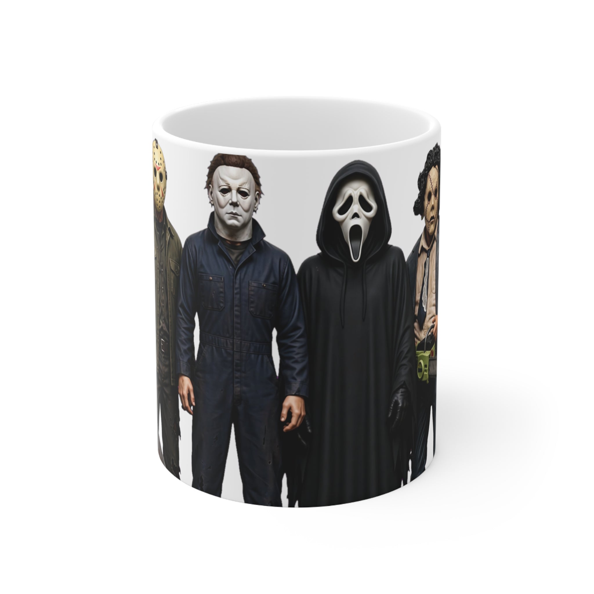 Horror Movie Villains Mug – Michael Myers, Freddy, Jason & Ghostface Ceramic Coffee Cup (11oz & 15oz)