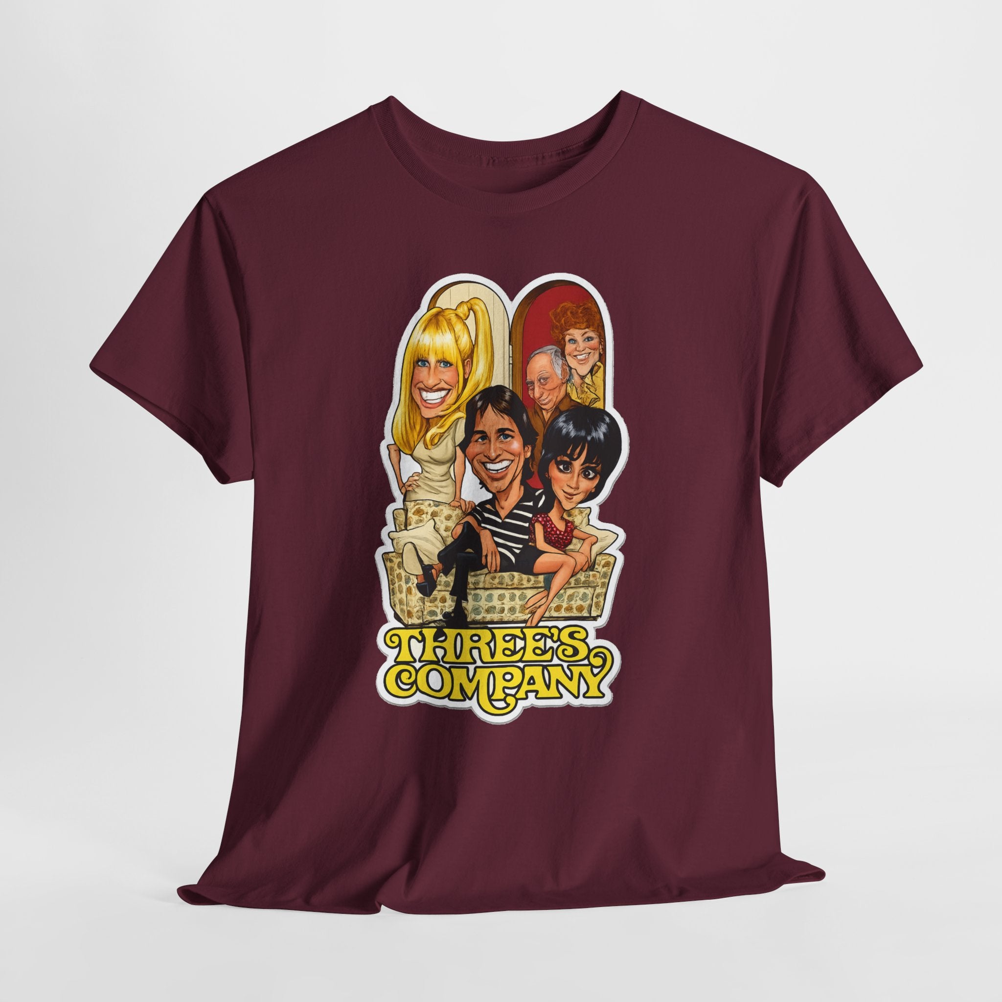 Three's Company Retro TV Tee — Vintage Sitcom Caricature T-Shirt