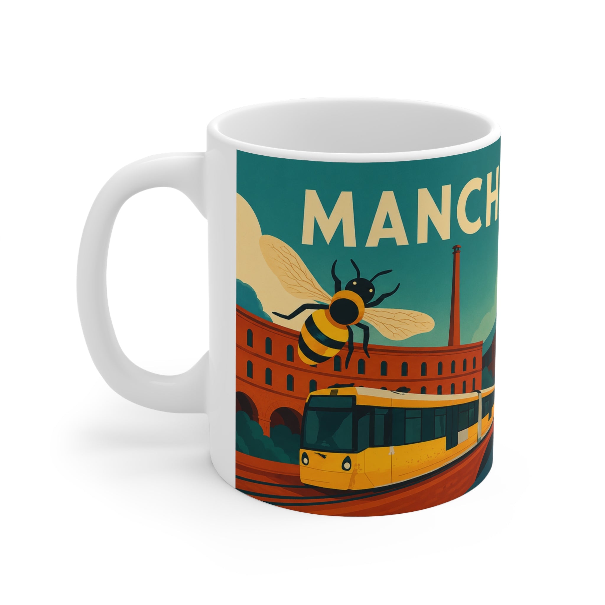 Manchester Vintage Travel Poster Coffee Mug — Bee & Tram 11oz/15oz