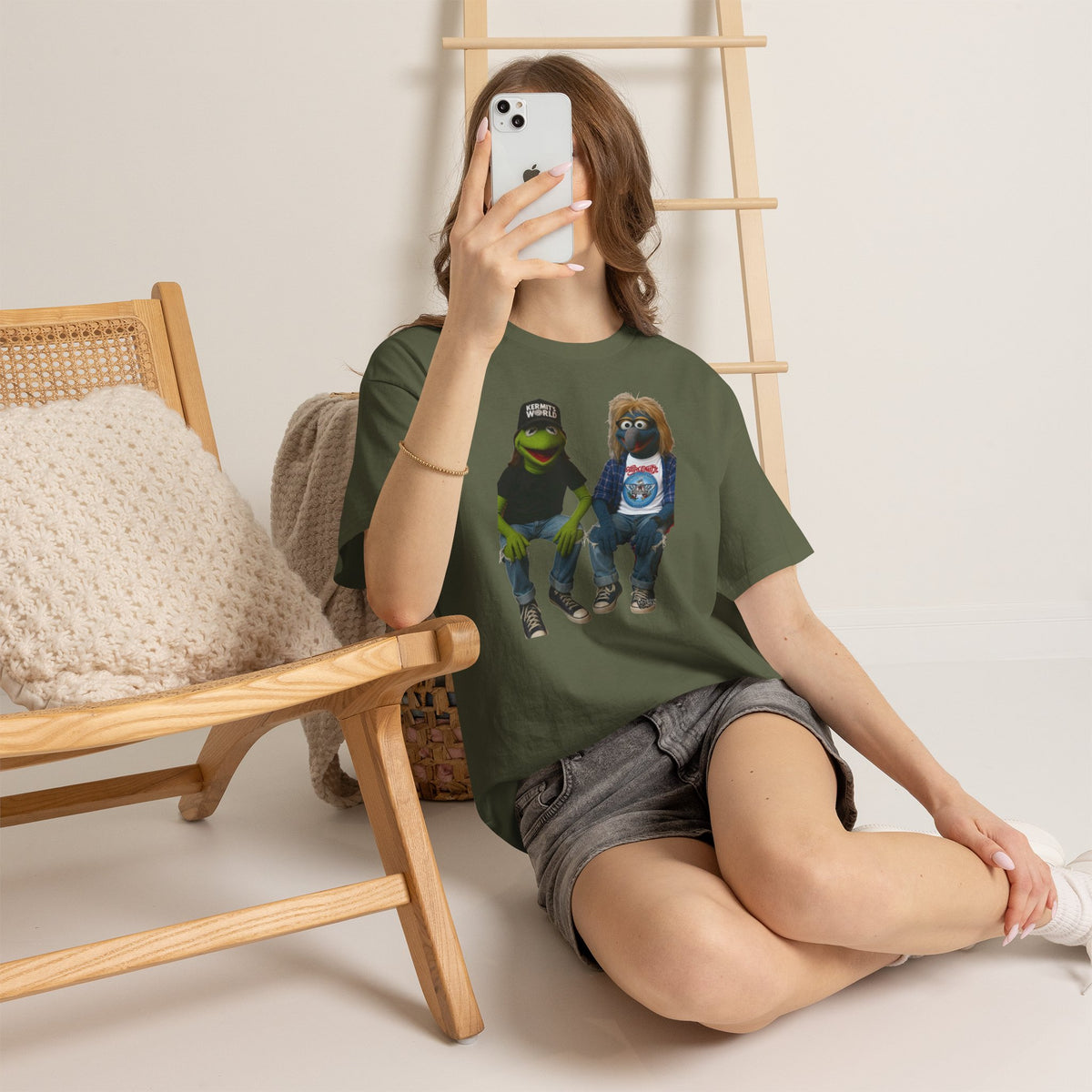 Kermit & Gonzo Waynes World Inspired Character Graphic T-Shirt