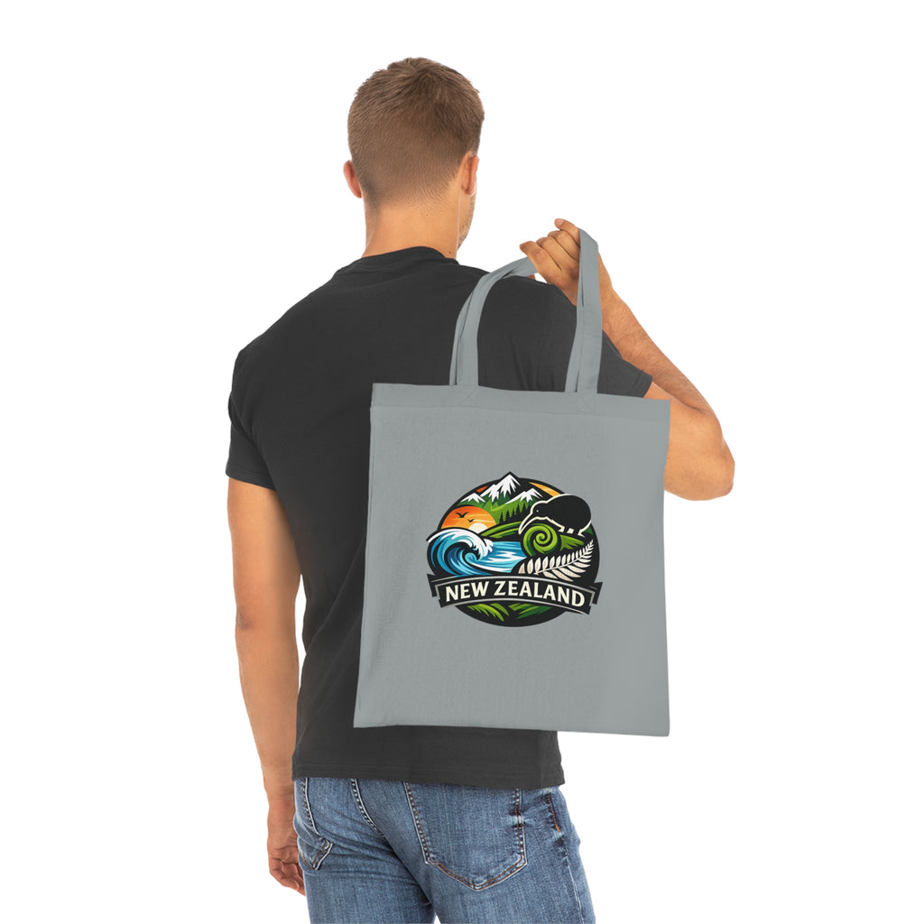 New Zealand Scenic Tote Bag — Kiwi, Fern & Mountain Cotton Shopper