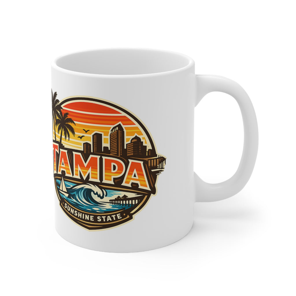 Tampa Retro Sunset Coffee Mug — Ceramic 11oz/15oz (Sunshine State Design)