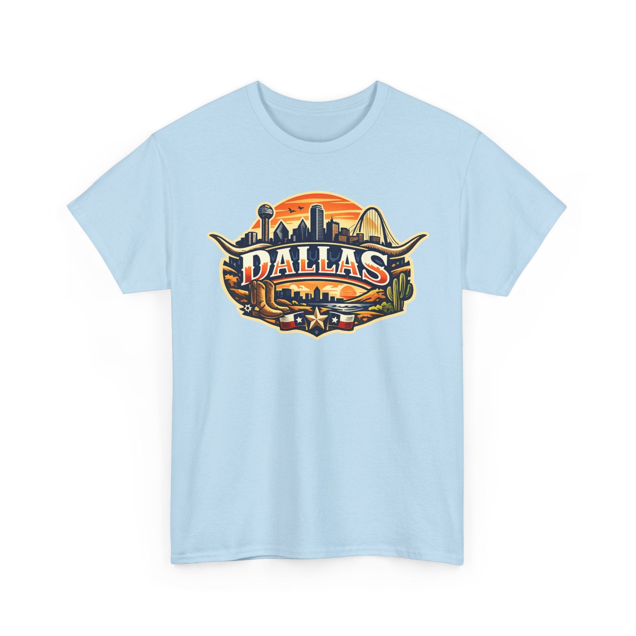 Dallas Skyline Retro Tee — Vintage Cityscape T‑Shirt with 'Dallas' Graphic