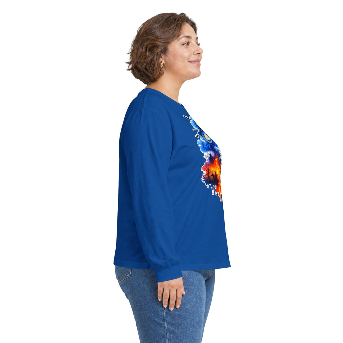 Ghost Flame Long Sleeve Tee — Spooky Blue Spirit Graphic