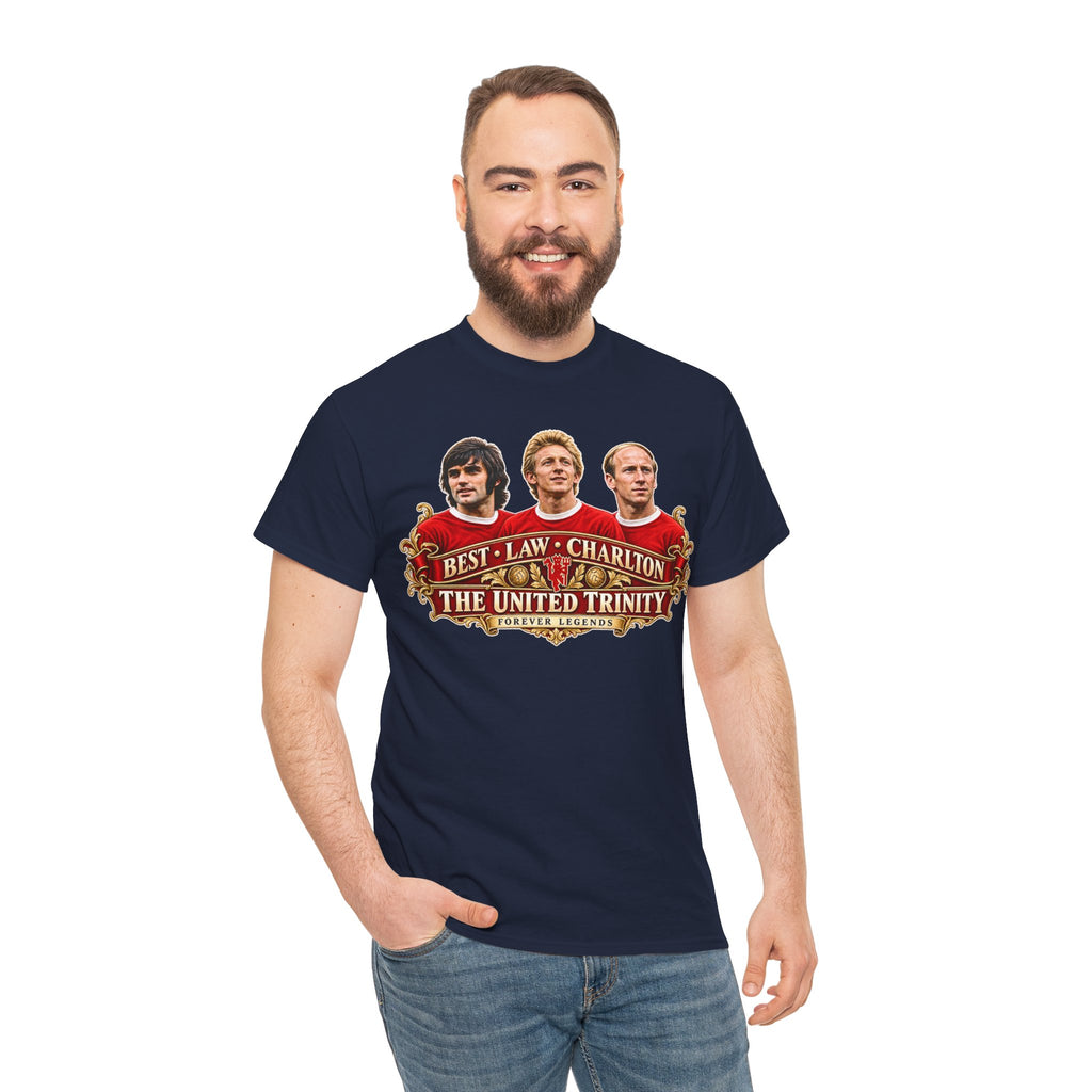 T-Shirt — 'The United Trinity: Best · Law · Charlton' Vintage Football Tribute Tee