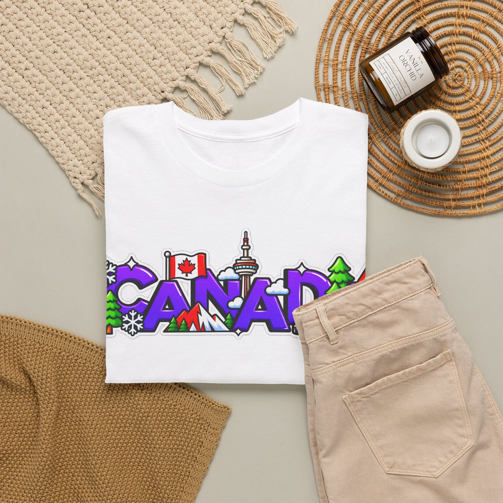 Canada Cartoon Graphic Tee — Canadian Landmark & Flag Travel T‑Shirt