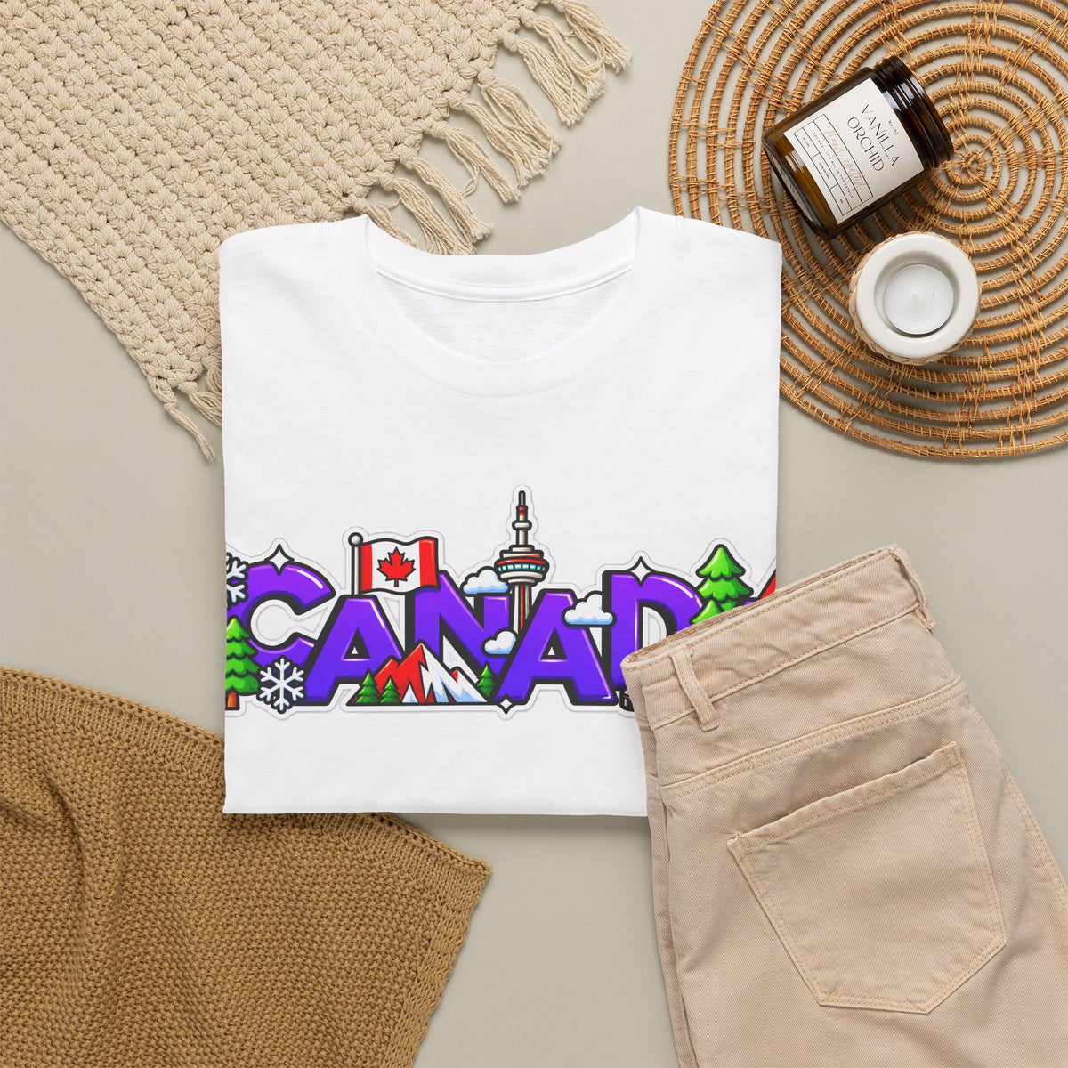 Canada Cartoon Graphic Tee — Canadian Landmark & Flag Travel T‑Shirt