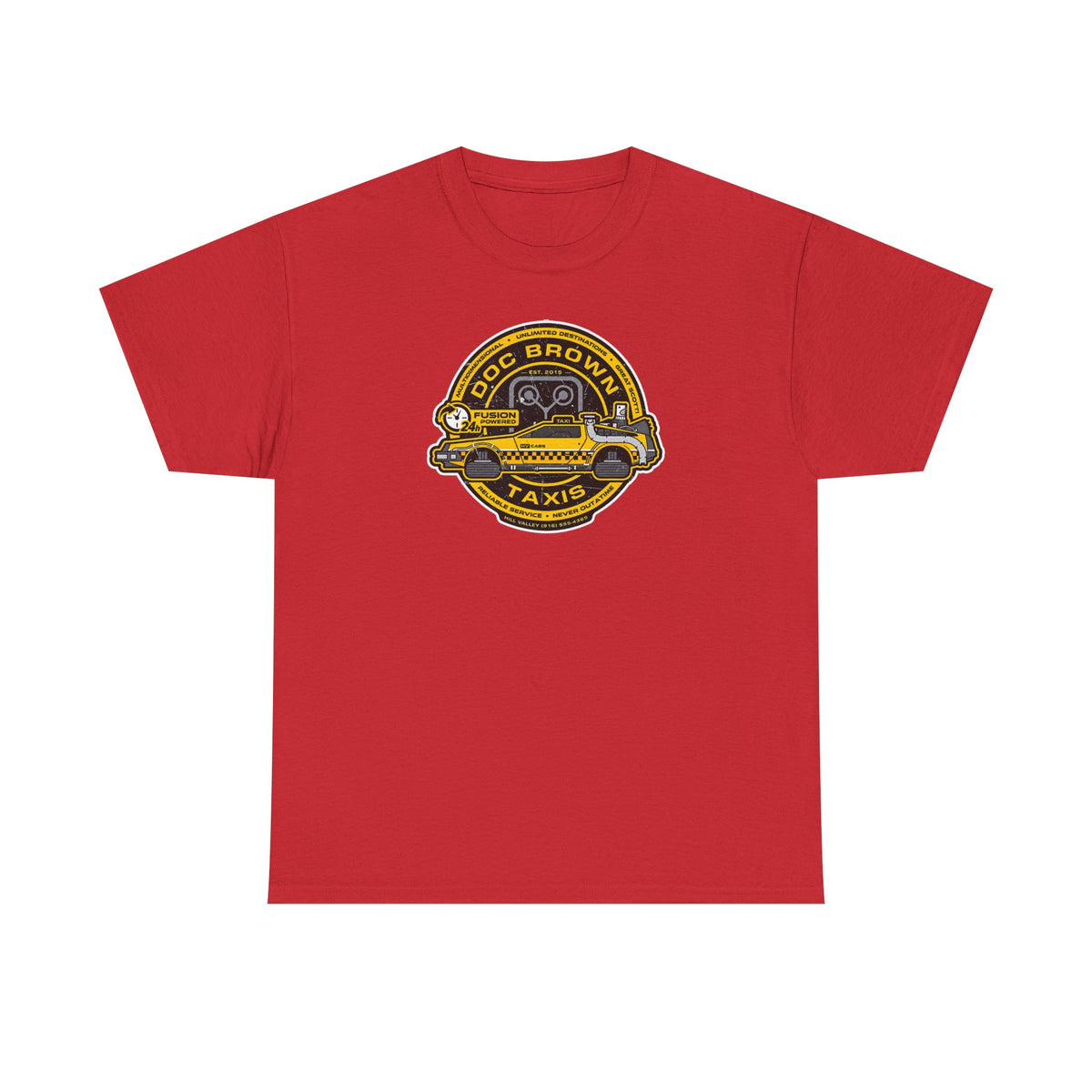 Vintage Taxi Badge T-Shirt — 'Doc Brown Taxis' Retro Cab Logo Tee