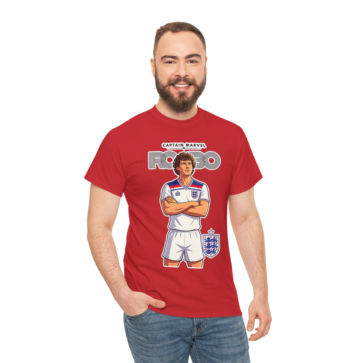 Bryan Robson Retro England Football Cotton T-Shirt / Tee — "Captain Marvel" Soccer Player Graphic