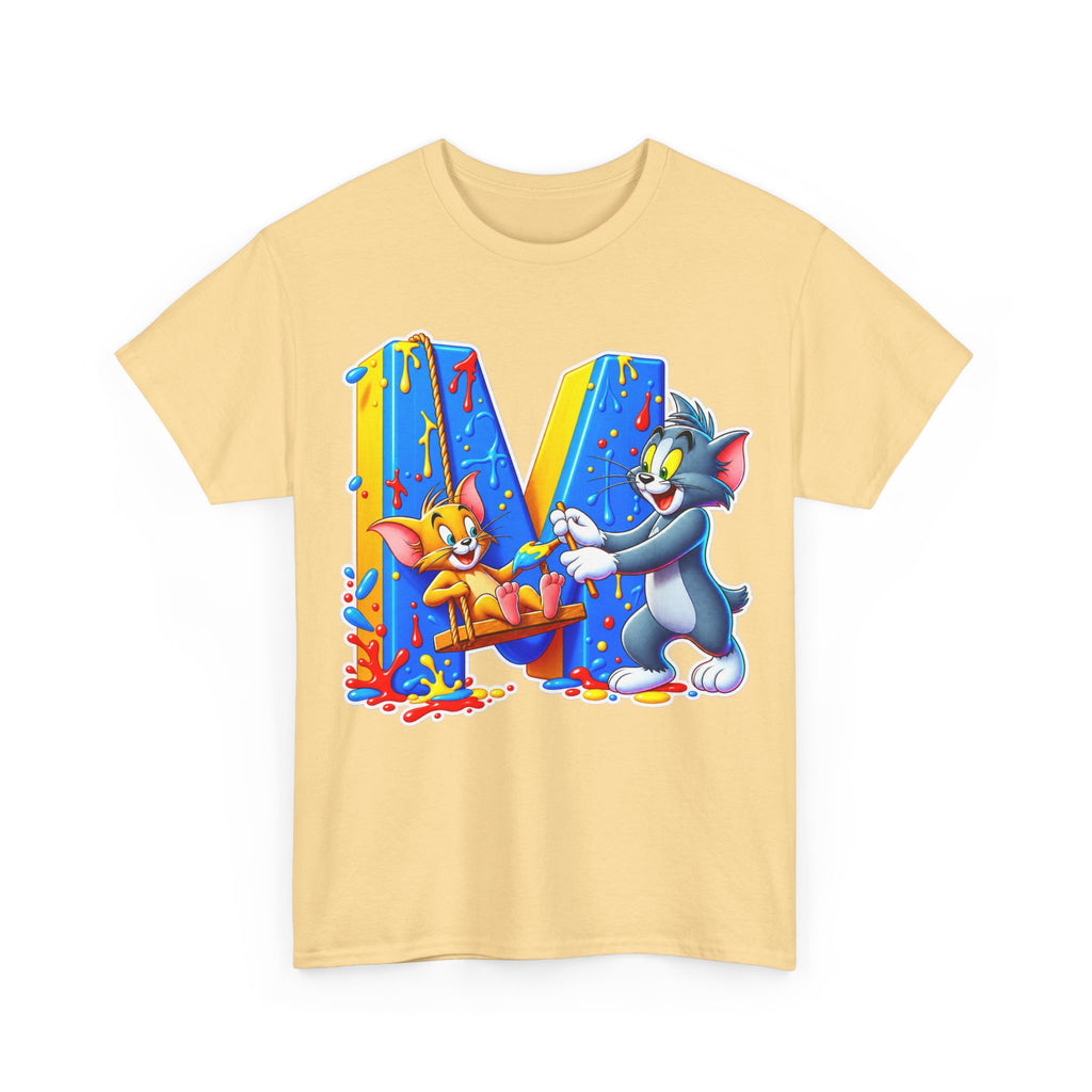 Tom & Jerry Letter M Cotton T-Shirt — Retro Cartoon Graphic Tee