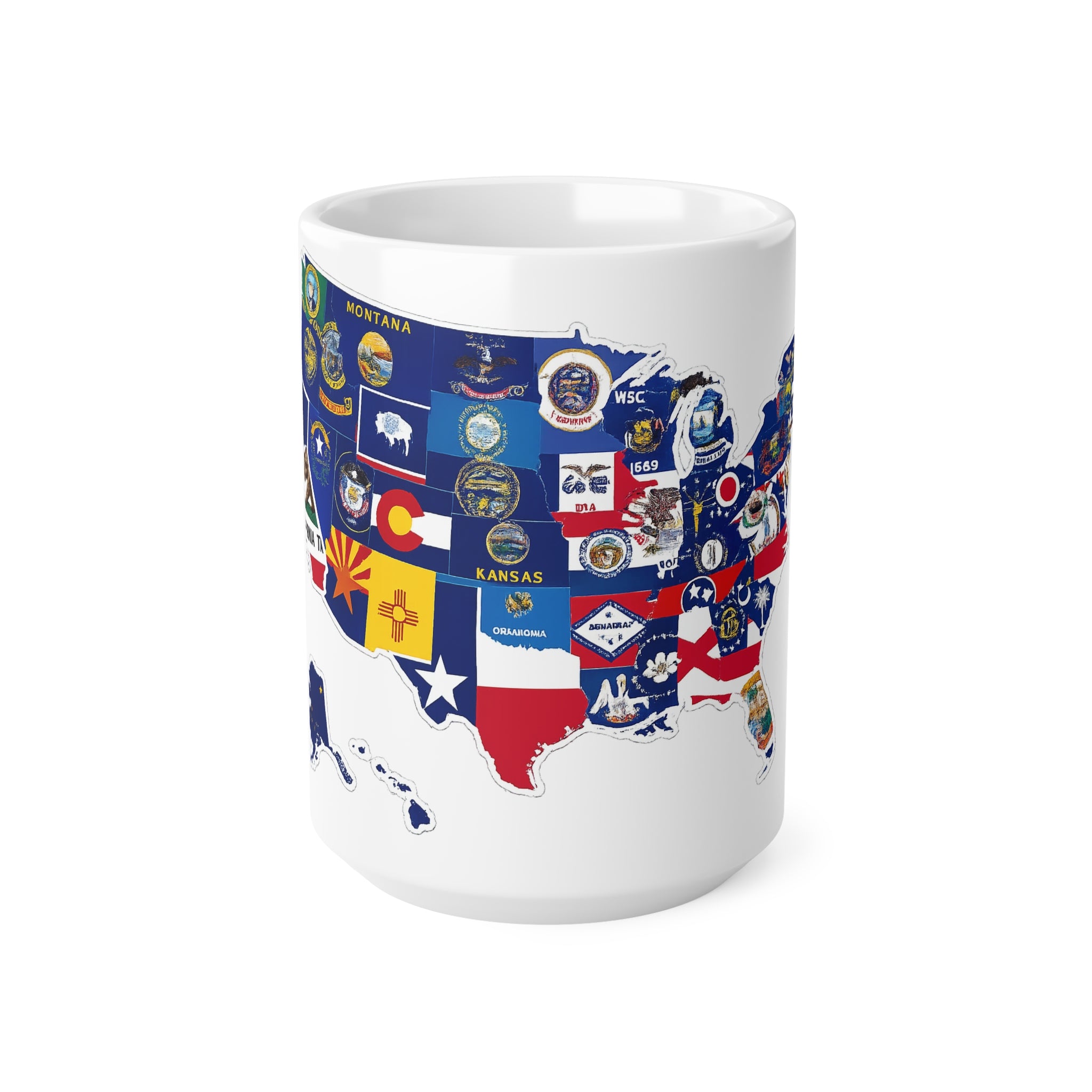 United States Map Flag Mug — Ceramic Coffee Cup with State Flags (11oz, 15oz)