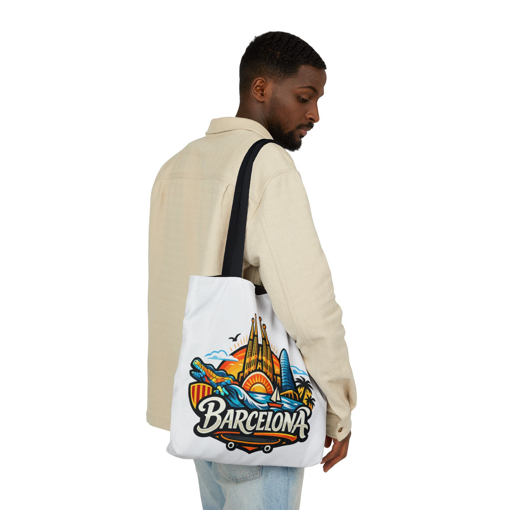 Barcelona Skyline Canvas Tote Bag — Colorful Travel Souvenir Tote