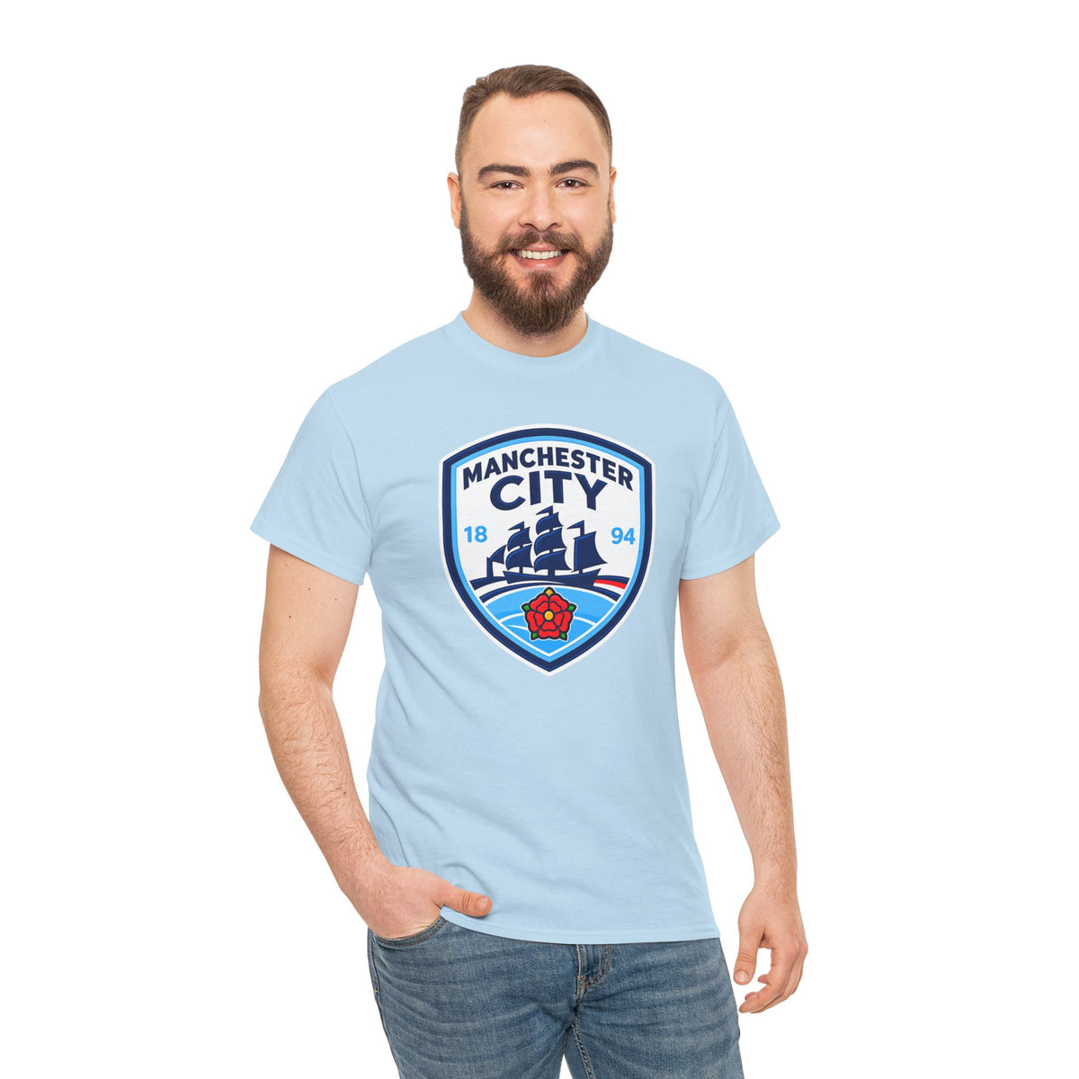 Manchester City Inspired Crest Cotton T-Shirt