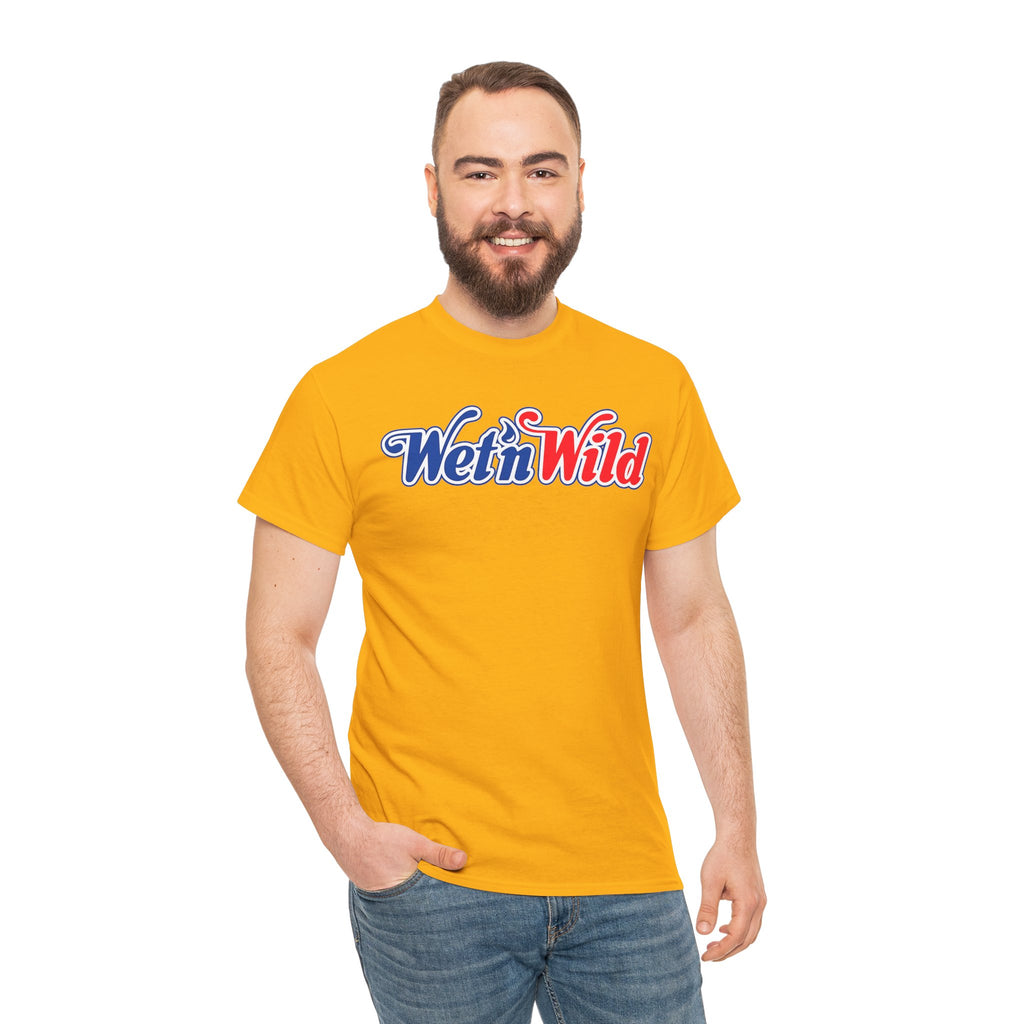 Wet 'n Wild Retro Script T-Shirt — Red & Blue Patriotic Graphic Tee