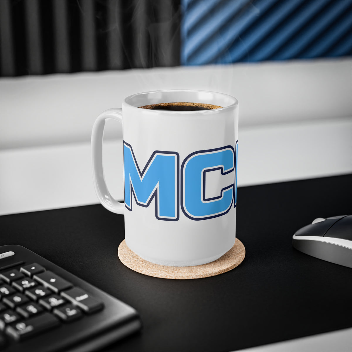 Coffee Mug — Bold Blue 'MICE' Retro Block Letter Ceramic Mug (11oz & 15oz)
