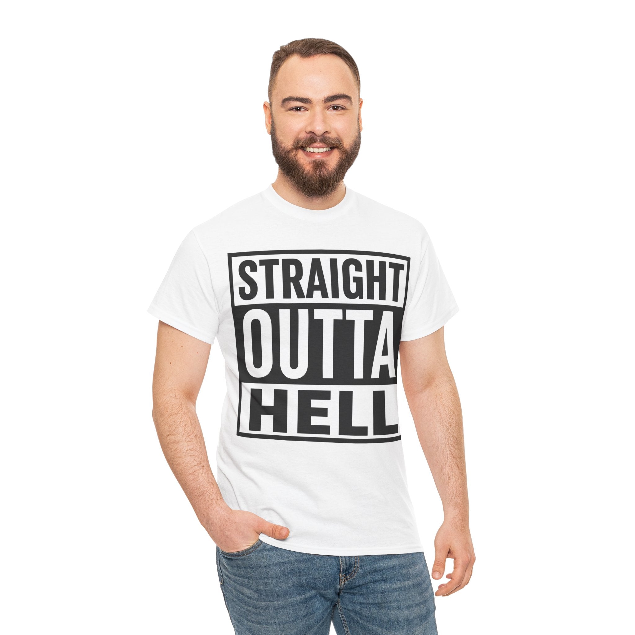 Straight Outta Hell T-Shirt — Bold Gothic Graphic Tee