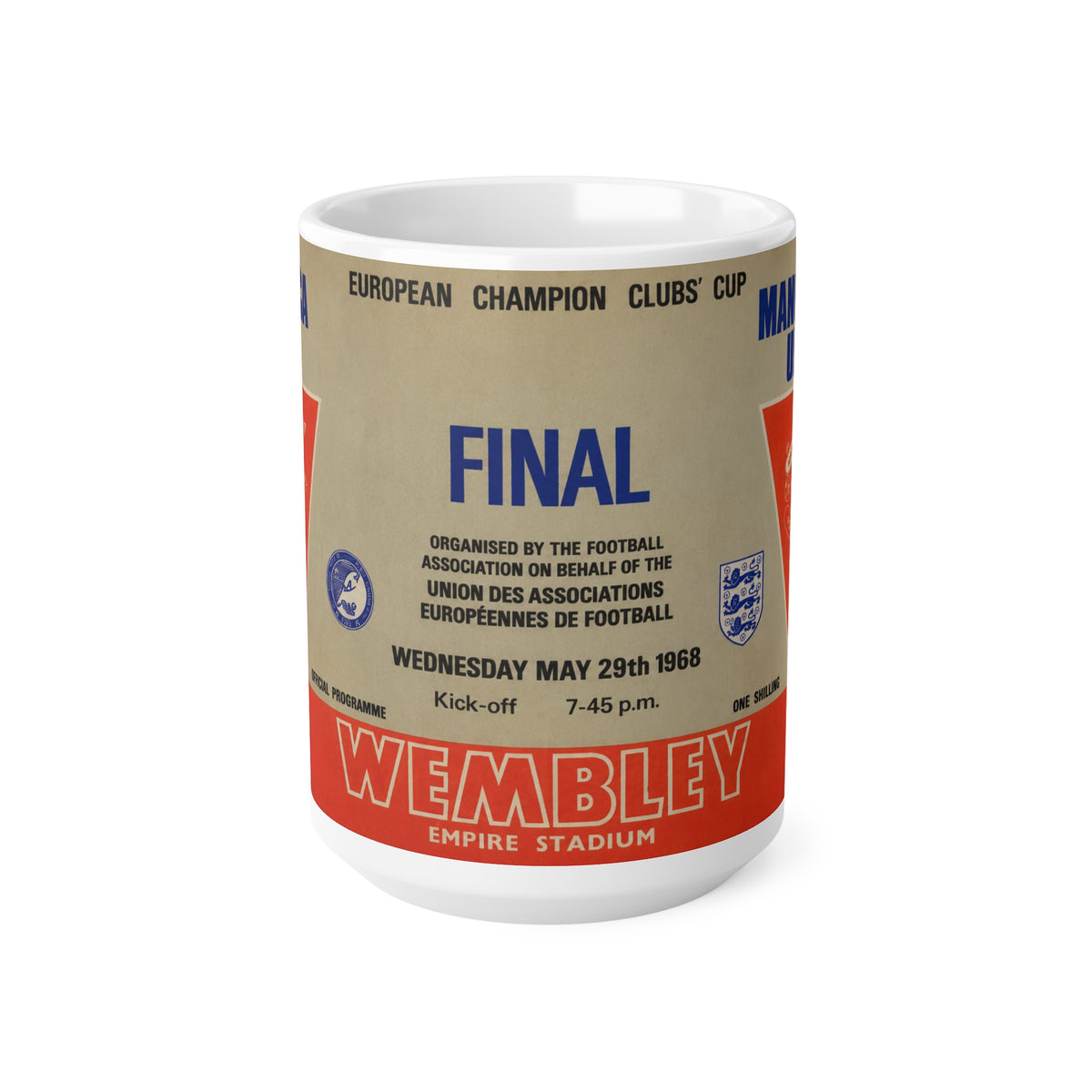 1968 European Cup Final Programme Cover Inspired Benfica vs Man Utd Vintage Coffee Football Mug
