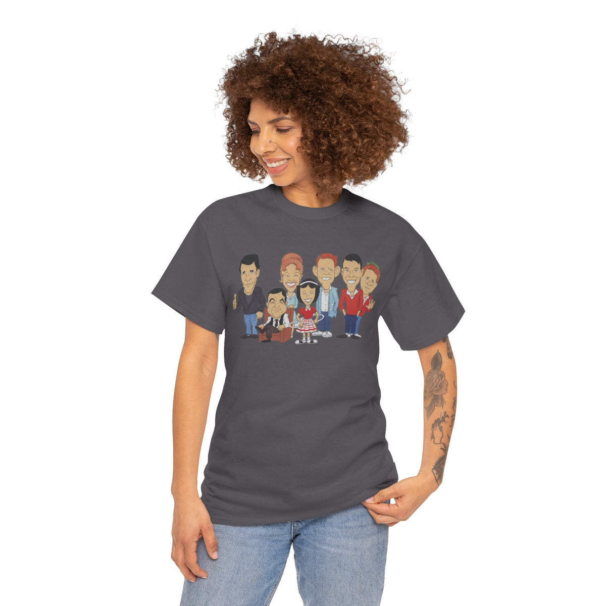 Happy Days Retro TV Cast Cartoon Tee - Vintage Sitcom Character Group Shirt