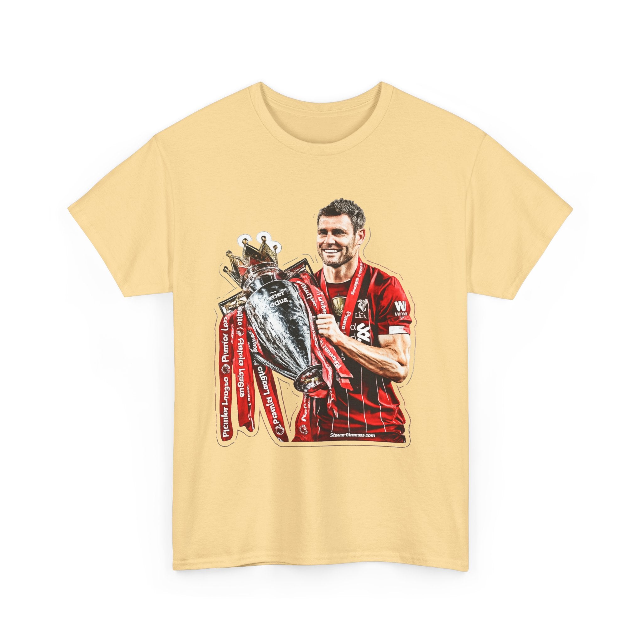 James Milner Liverpool Premier League Champion Trophy T-Shirt — Player Holding Premier Trophy
