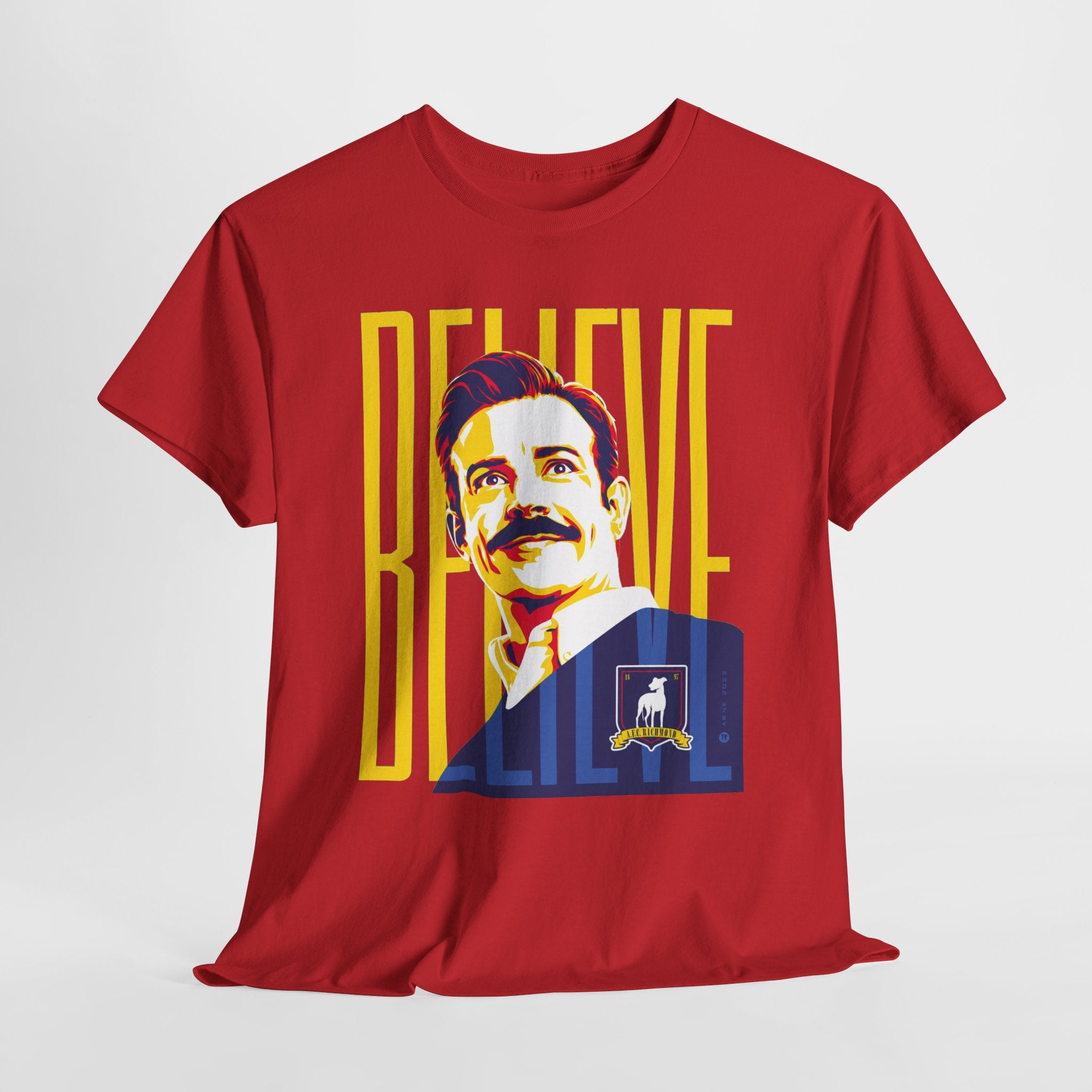 Ted Lasso Inspired Believe Retro Portrait T‑Shirt — Inspirational Vintage Mustache Design