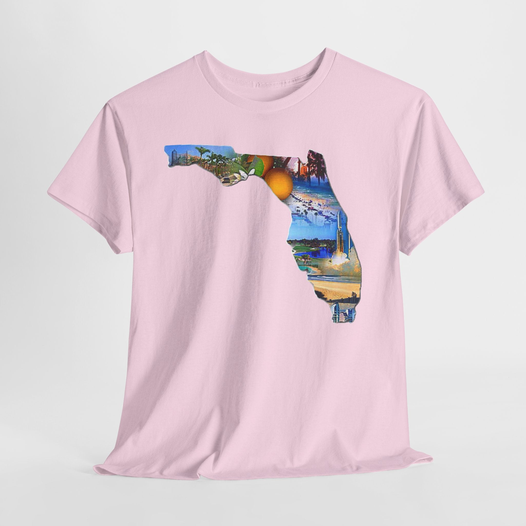 Florida State Shape T-Shirt — Scenic Beach & Sunset Map Tee