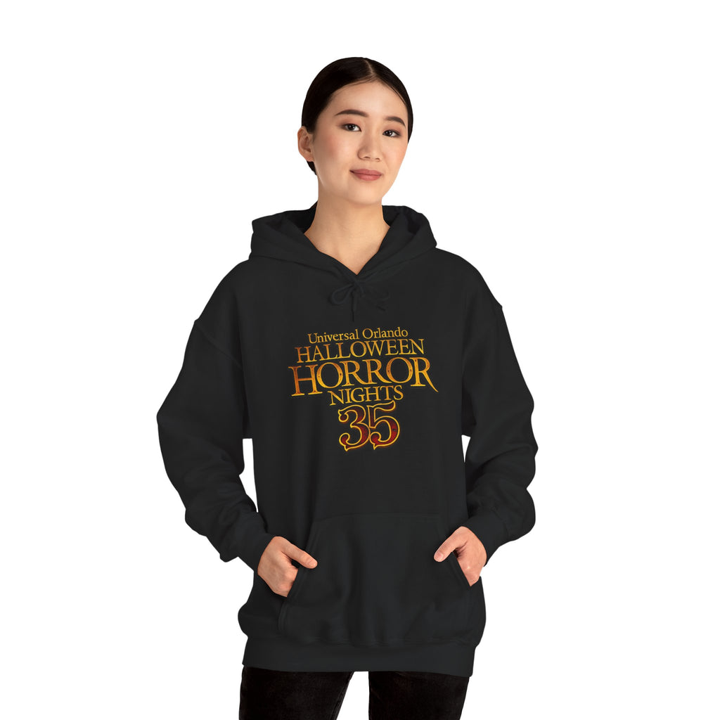 Hoodie — 'Halloween Horror Nights 35' Retro Theme Park Logo Pullover
