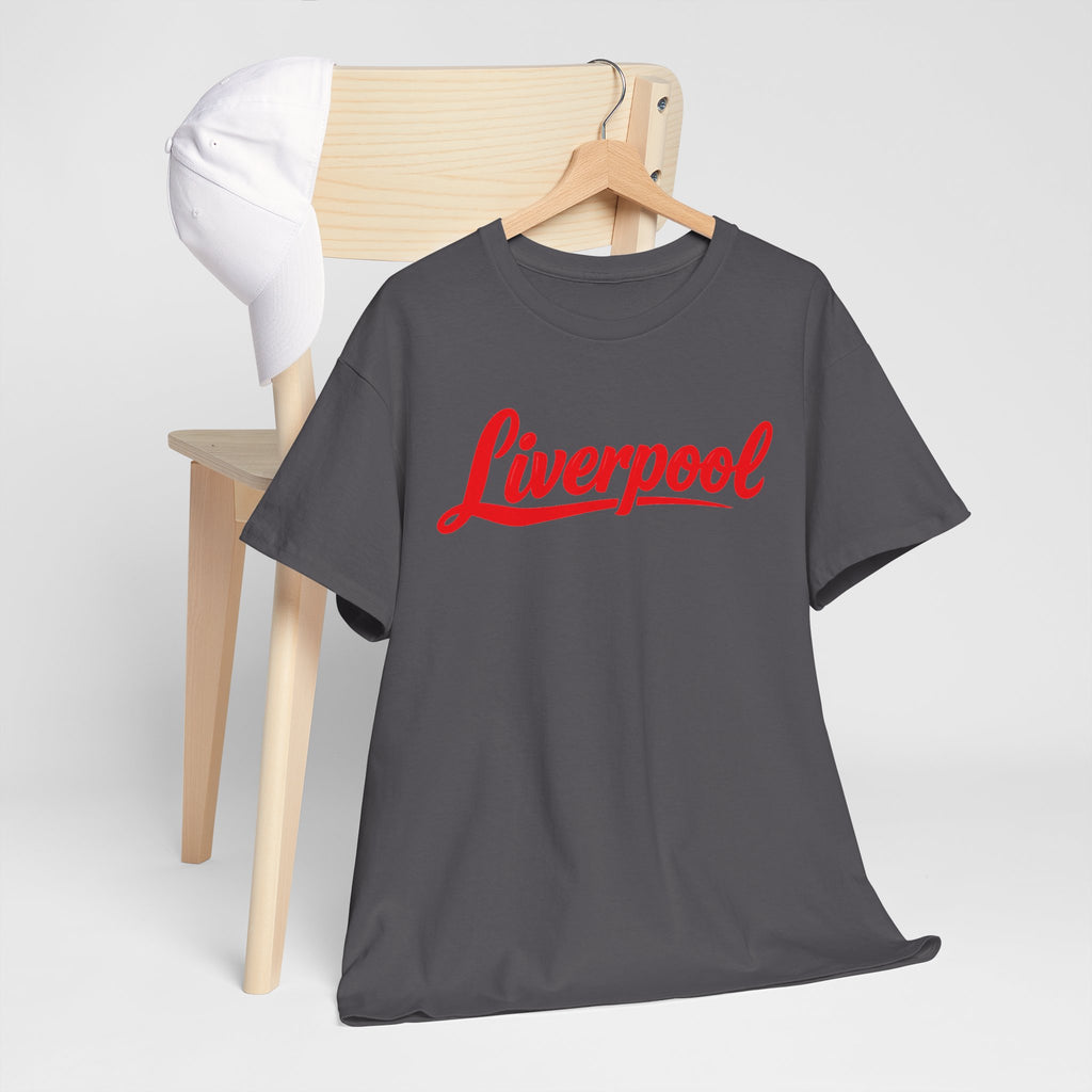 Liverpool Script T-Shirt — Retro Red Logo Tee for Fans