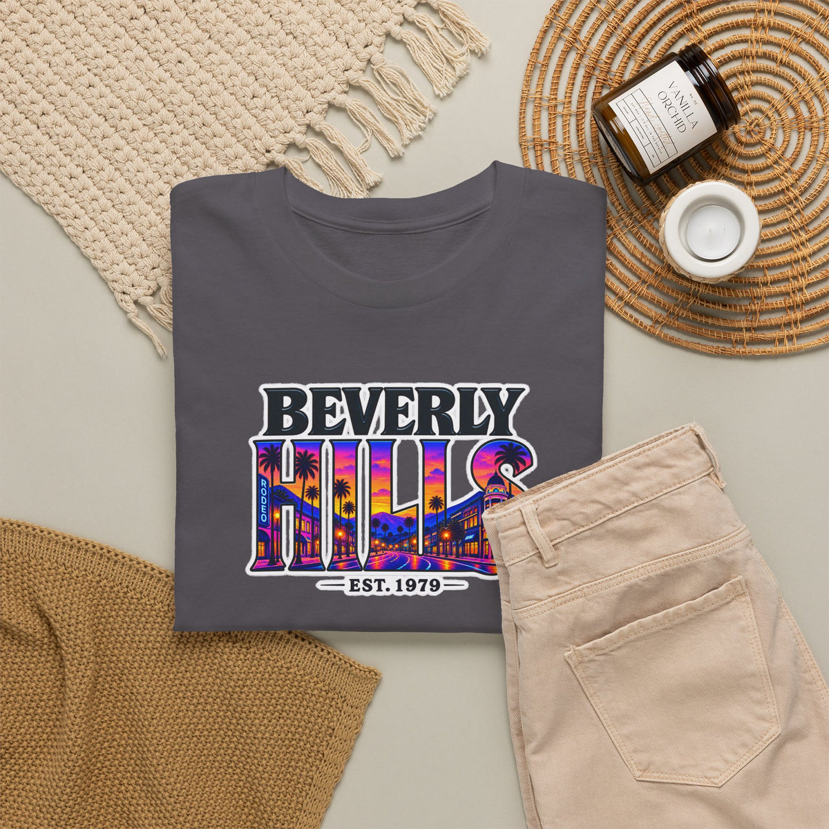 Beverly Hills Retro Sunset Tee — 'Beverly Hills EST. 1979' Graphic T-Shirt