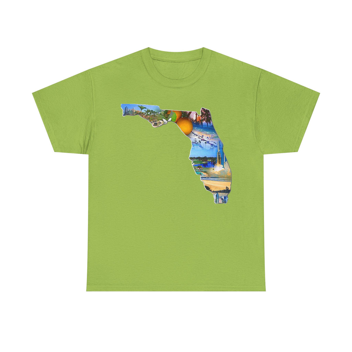 Florida State Shape T-Shirt — Scenic Beach & Sunset Map Tee