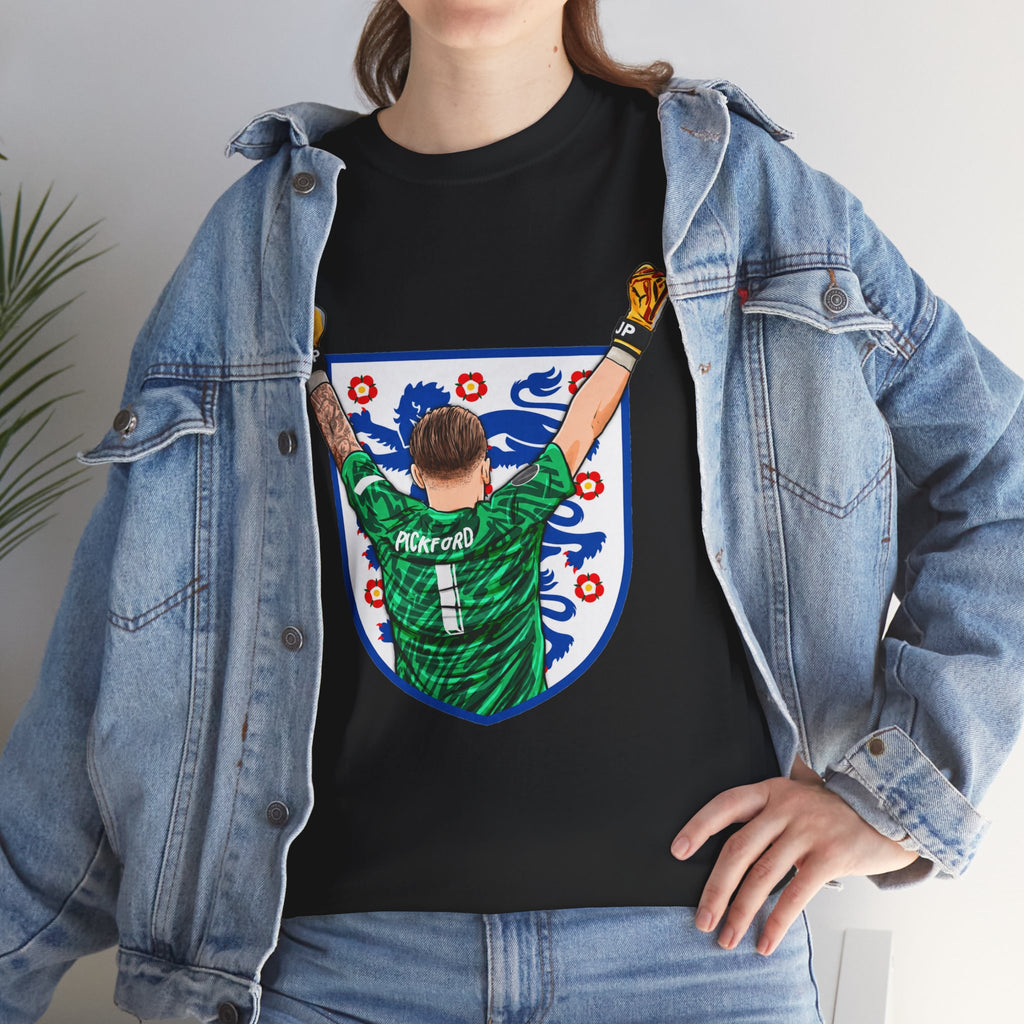 Pickford England Number 1 Goalkeeper Graphic Tee — Victory Pose Jersey Design