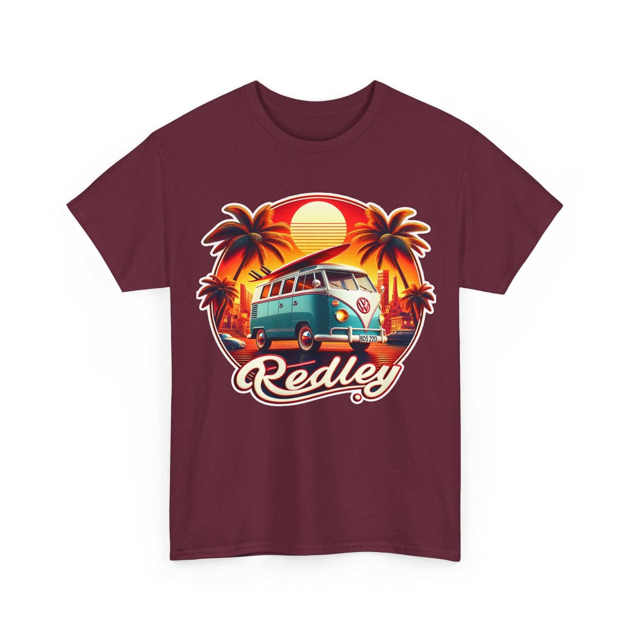 Vintage Surf Van T-Shirt – Retro Beach Sunset Tee with 'Redley' Script
